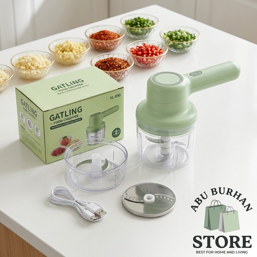 USB Rechargeable Electric Vegetable Cutter with Multiple Blade Attachments