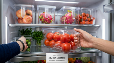 3 Piece Kitchen Organizer Storage Boxes - Stackable Large Containers for Fresh Produce, Meat, Cereal, Fruits, Vegetables, and Fish