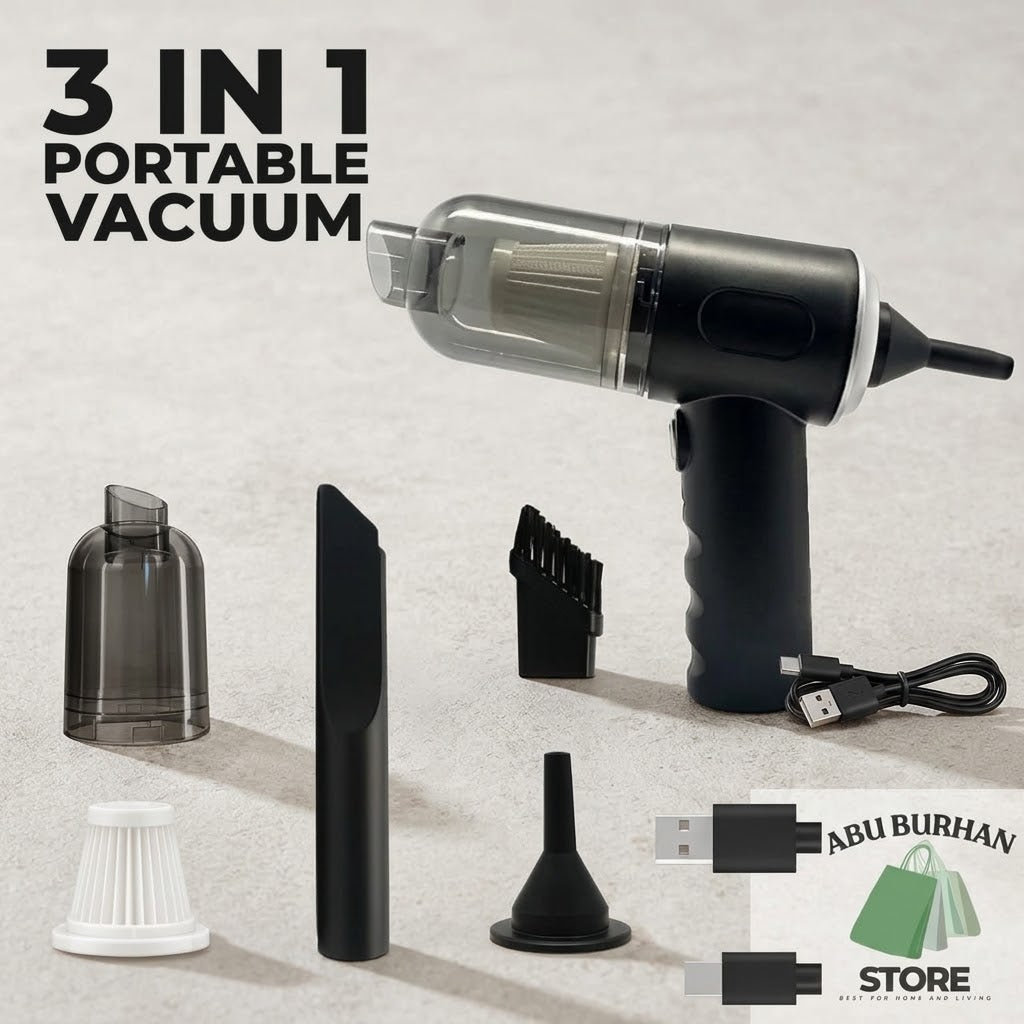 Portable Air Blower and Vacuum Cleaner 3-in-1 - Multi Surface Car Home Office Cleaning