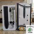 Rechargeable milk frother in an open packaging tray with balloon whisk, coil whisk and USB charging cable