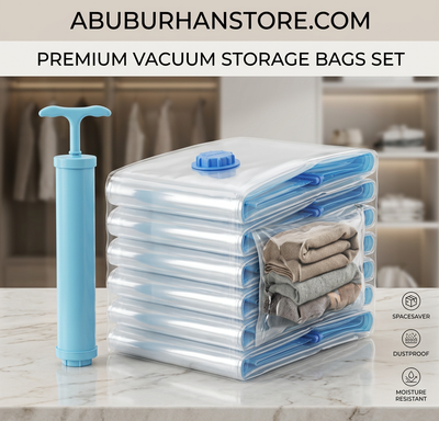 Vacuum Storage Bags Set - 5 Bags + 1 Pump for Space Saving Compression